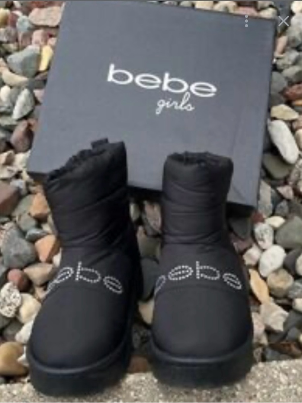 bebe Girls Black Rhinestone Logo Winter Boots